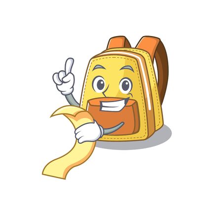 A funny cartoon character of kids school backpack with a menuのイラスト素材