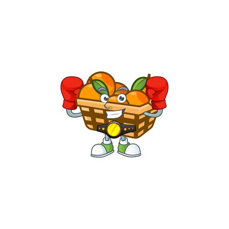 Happy Face Boxing basket oranges cartoon character design. Vector illustrationのイラスト素材