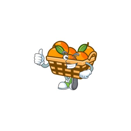 An icon of basket oranges making Thumbs up gesture. Vector illustrationのイラスト素材
