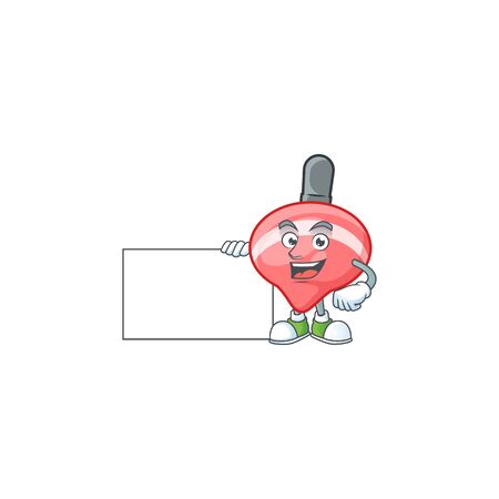 Cheerful chinese red tops toy cartoon character having a board. Vector illustrationのイラスト素材