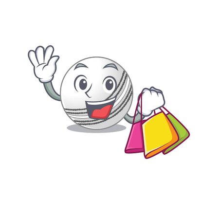 A happy rich cricket ball waving and holding Shopping bag. Vector illustrationのイラスト素材
