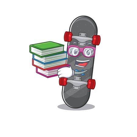 Cool and clever Student skateboard mascot cartoon with bookのイラスト素材