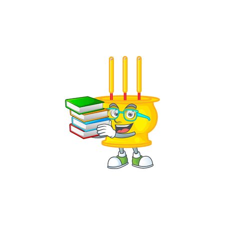 Cool and clever Student chinese gold incense mascot cartoon with book. Vector illustrationのイラスト素材