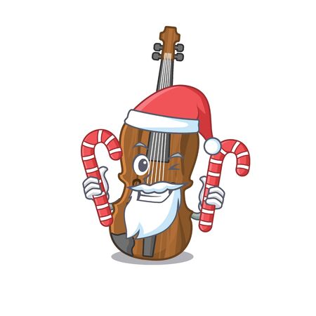 Violin Cartoon character in Santa costume with candy. Vector illustrationのイラスト素材