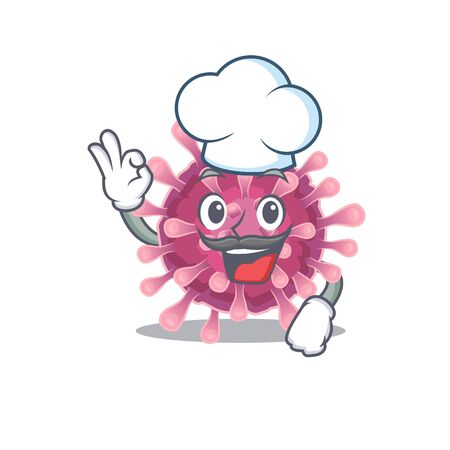 Corona virus cartoon character wearing costume of chef and white hat. Vector illustrationのイラスト素材