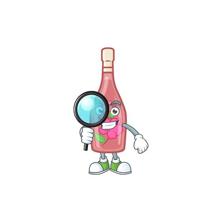 Smart One eye pink bottle wine Detective character styleのイラスト素材