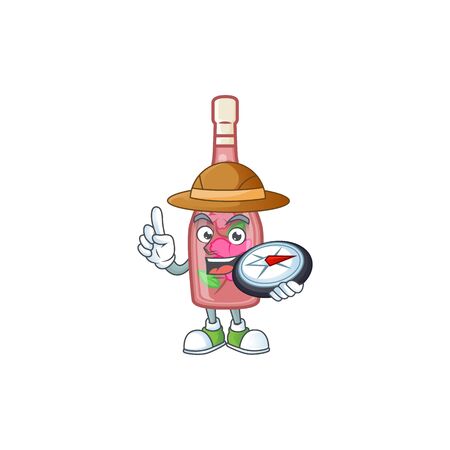 Pink bottle wine stylized Explorer having a compassのイラスト素材