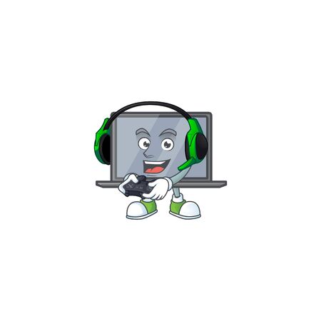 Monitor cartoon picture play a game with headphone and controller. Vector illustrationのイラスト素材