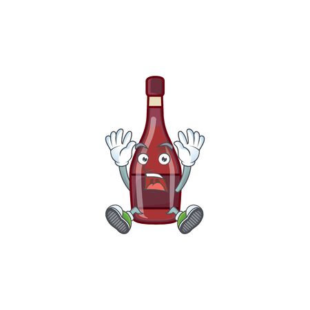 An icon character of red bottle wine style with shocking gesture. Vector illustrationのイラスト素材