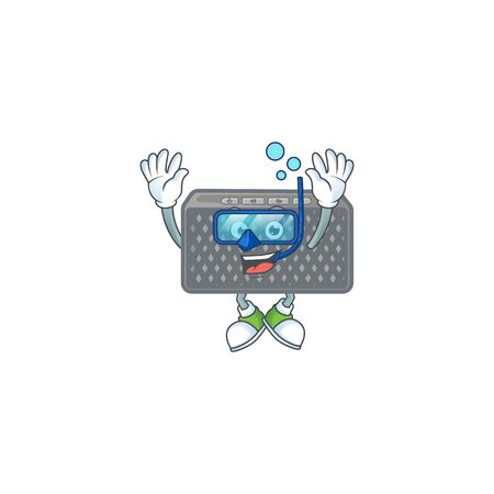 A mascot icon of wireless speaker wearing Diving glasses. Vector illustrationのイラスト素材