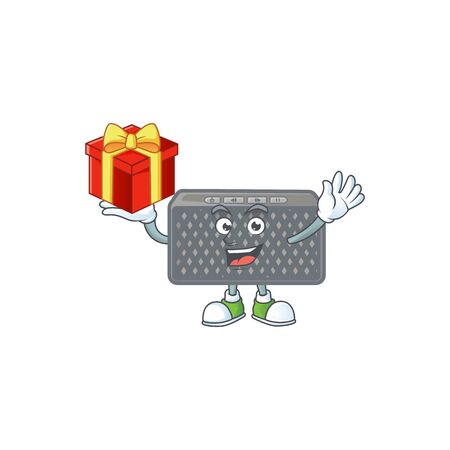 cartoon character of wireless speaker with a box of giftのイラスト素材