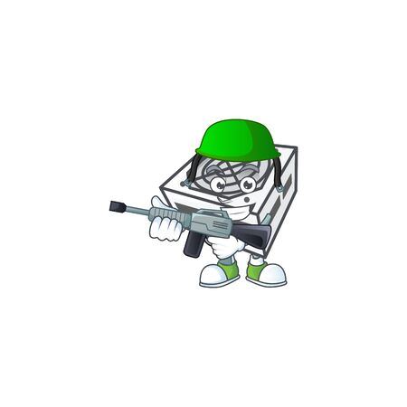 Power supply unit white color mascot design in an Army uniform with machine gunのイラスト素材