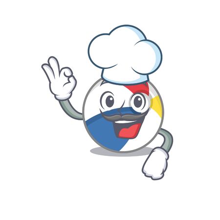 Beach ball cartoon character working as a chef and wearing white hat. Vector illustrationのイラスト素材
