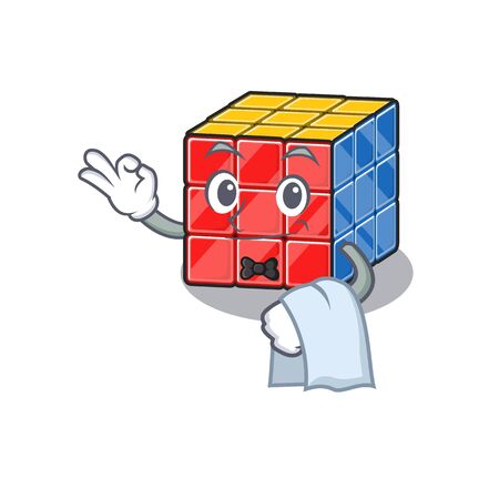 Sweet rubic cube Character working as a Waiter. Vector illustrationのイラスト素材
