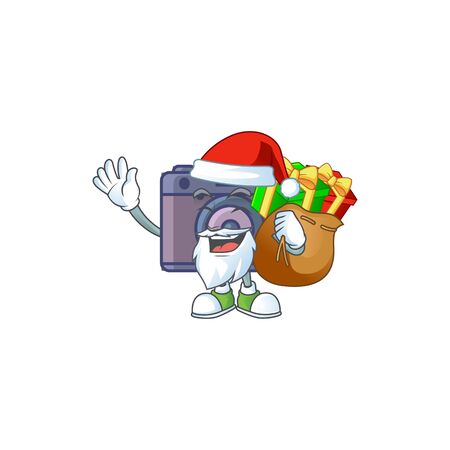 Santa retro camera Cartoon design having a sack of giftsのイラスト素材
