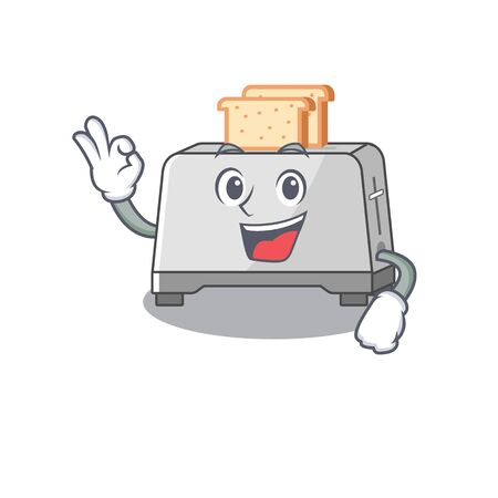 A funny picture of bread toaster making an Okay gesture. Vector illustrationのイラスト素材