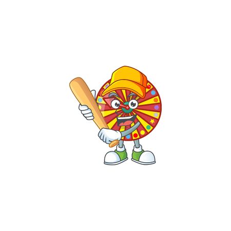 An active healthy wheel fortune mascot design style playing baseball. Vector illustrationのイラスト素材