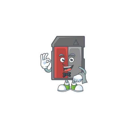A memory card cartoon mascot working as a Waiter. Vector illustrationのイラスト素材