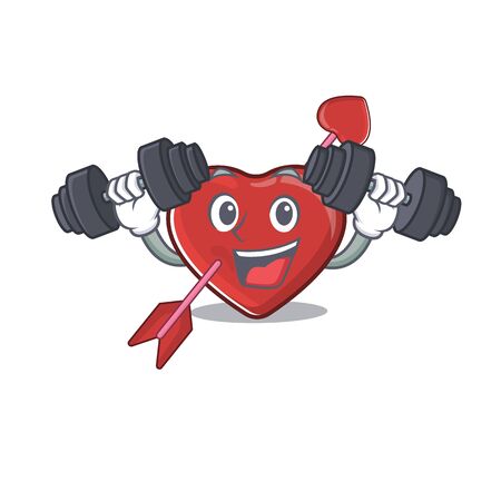 Sporty Fitness exercise heart and arrow mascot design using barbells. Vector illustrationのイラスト素材