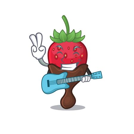 A picture of chocolate strawberry playing a guitarのイラスト素材