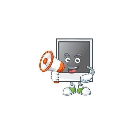 A chilly cartoon character of empty photo frame with a megaphoneのイラスト素材