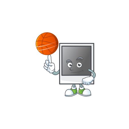 a strong empty photo frame cartoon character with a basketballのイラスト素材