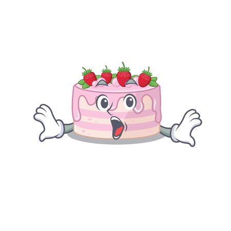 Strawberry cake mascot design concept with a surprised gesture. Vector illustrationのイラスト素材