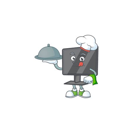 An icon of computer screen as a Chef with food on tray ready to serveのイラスト素材
