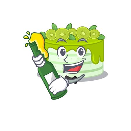 mascot cartoon design of kiwi cake with bottle of beerのイラスト素材