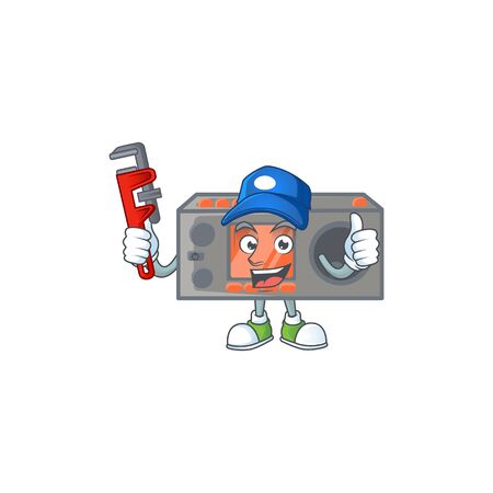 Smiley Plumber radio transceiver on mascot picture style. Vector illustrationのイラスト素材