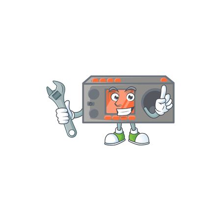 happily Mechanic radio transceiver cartoon character design. Vector illustrationのイラスト素材