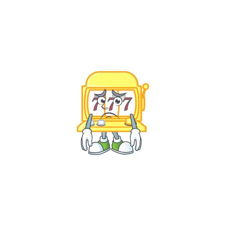 Cartoon character of a golden slot machine having an afraid face. Vector illustrationのイラスト素材
