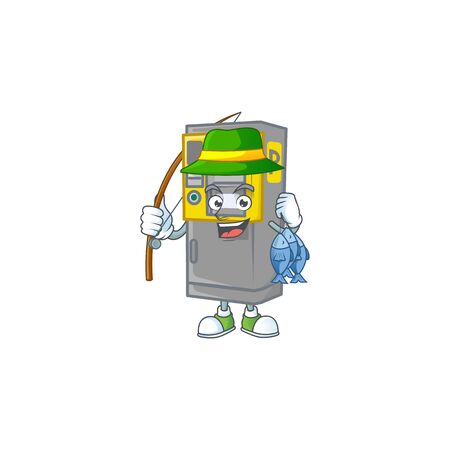 A mascot design of Fishing parking ticket machine with 3 fishesのイラスト素材