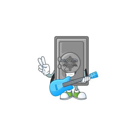 A cartoon character of security box closed playing a guitar. Vector illustrationのイラスト素材