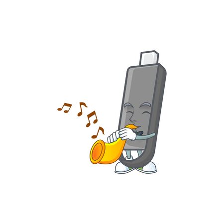 cartoon character style of flashdisk playing a trumpet. Vector illustrationのイラスト素材