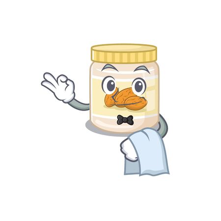 Sweet almond butter Character working as a Waiter. Vector illustrationのイラスト素材