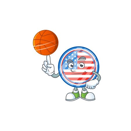 a strong circle badges USA cartoon character with a basketballのイラスト素材