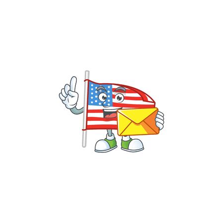 Happily USA flag with pole mascot design style with envelopeのイラスト素材