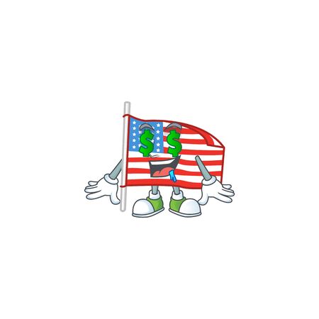 cartoon character style of USA flag with pole with Money eyeのイラスト素材