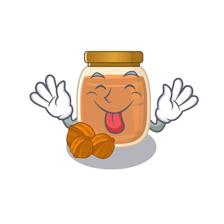 Funny walnut butter mascot design with Tongue out. Vector illustrationのイラスト素材