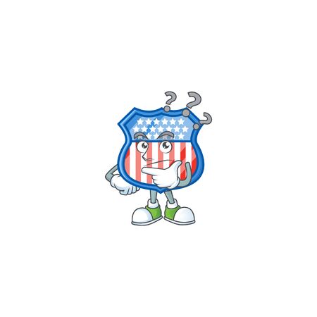 Shield badges USA cartoon mascot style in a confuse gestureのイラスト素材