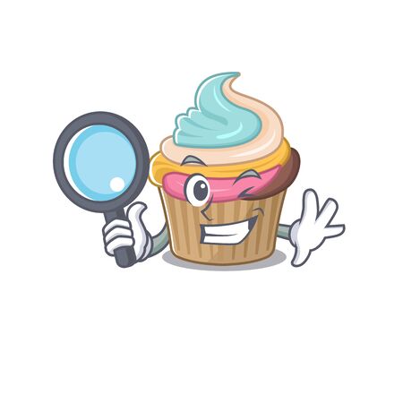 Elegant and Smart rainbow cupcake Detective cartoon design concept. Vector illustrationのイラスト素材