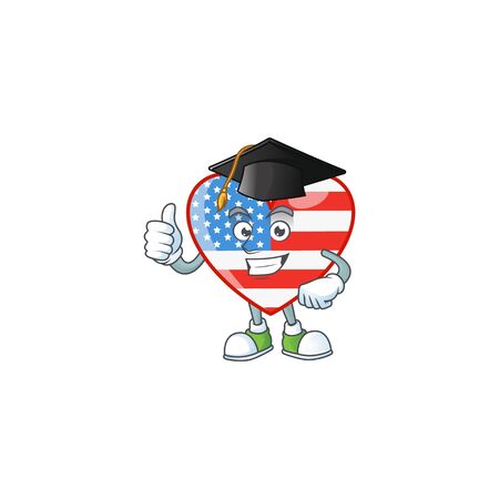 A happy character of independence day love in a black Graduation hat. Vector illustrationのイラスト素材