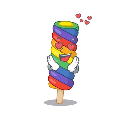 Romantic falling in love rainbow ice cream cartoon character concept. Vector illustrationのイラスト素材