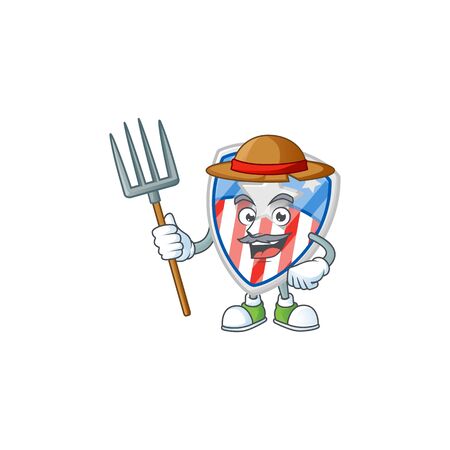 sweet Farmer shield badges USA with star cartoon mascot with hat and toolsのイラスト素材