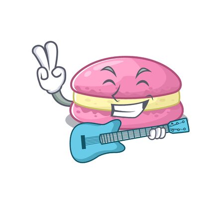 A picture of strawberry macarons playing a guitar. Vector illustrationのイラスト素材