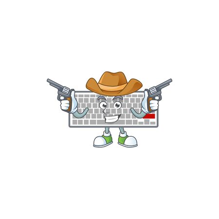 The brave of white keyboard Cowboy cartoon character holding gunsのイラスト素材
