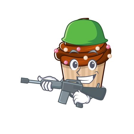 A cute picture of chocolate cupcake Army with machine gunのイラスト素材