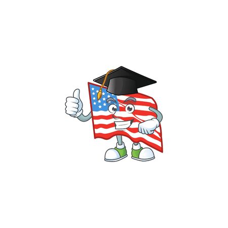 A happy character of USA flag in a black Graduation hatのイラスト素材