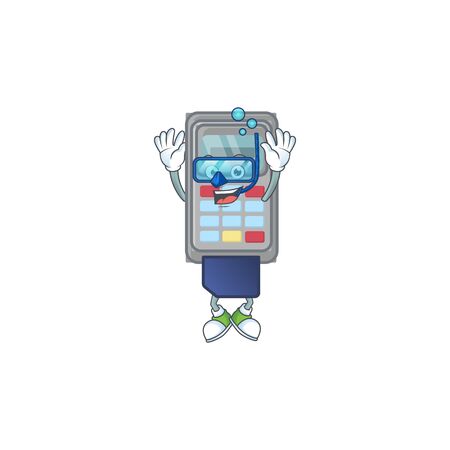 A mascot icon of POS machine wearing Diving glasses. Vector illustrationのイラスト素材
